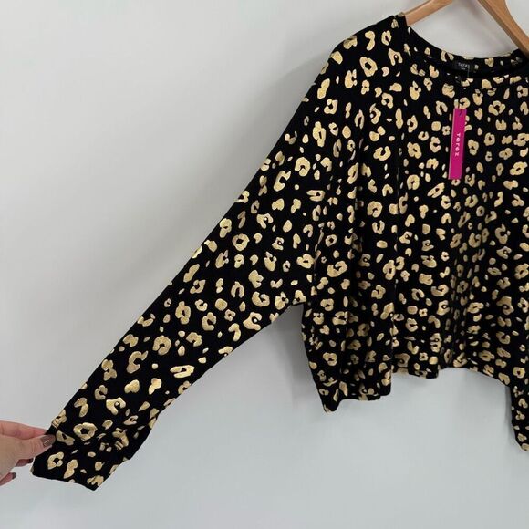 Terez Metallic Foil Cheetah Print Crewneck Sweatshirt Women Large Black Gold NWT - Picture 4 of 8